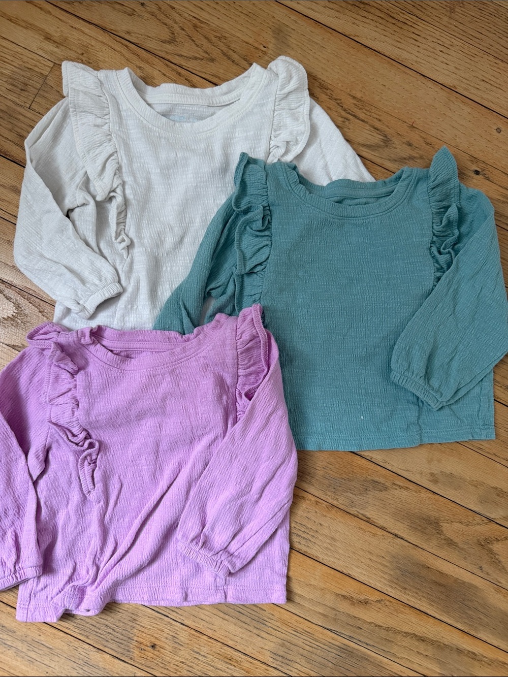 Cat & Jack Girls' Ruffle Long-Sleeve Tees - Cream, Teal, Lavender